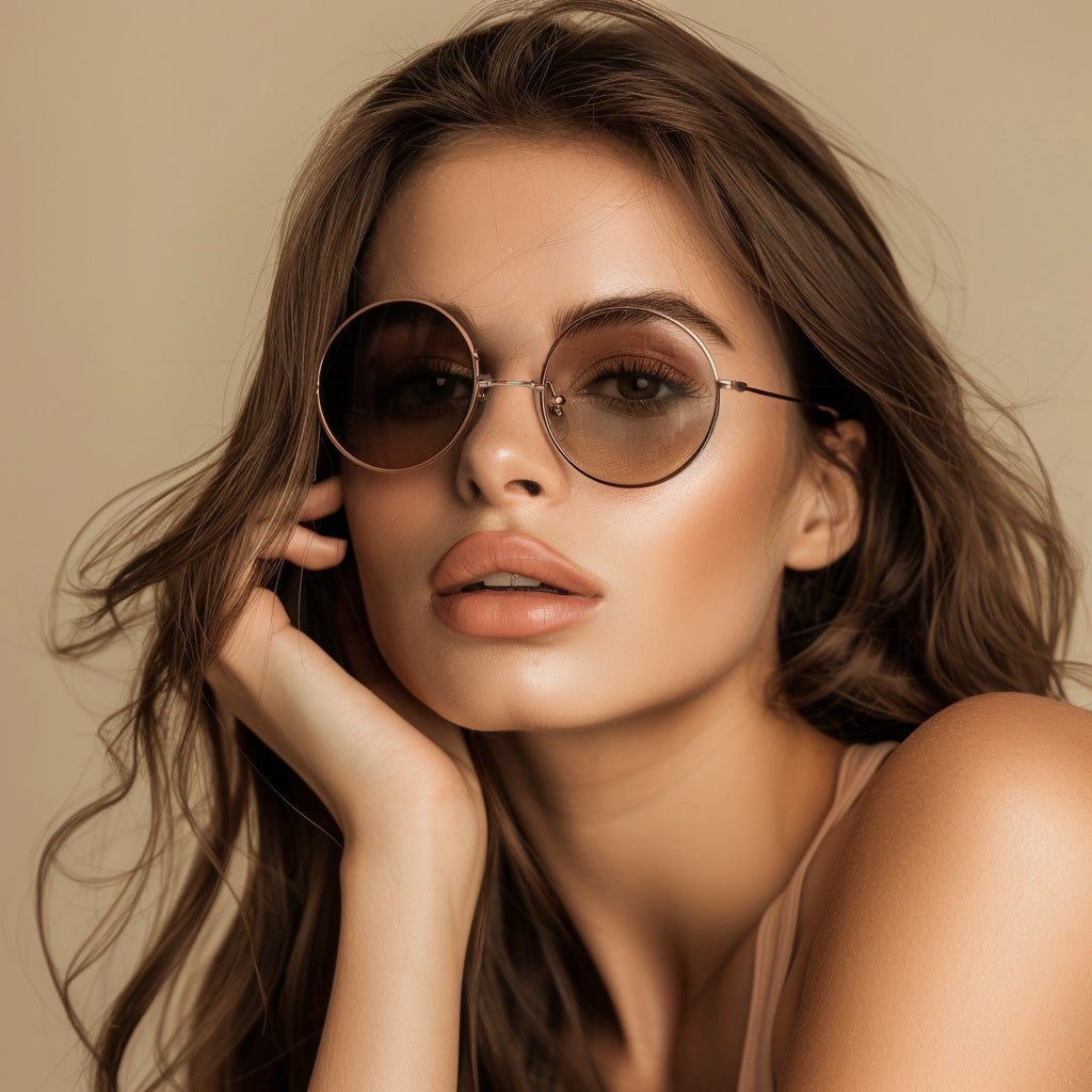 La Creme in Beige - Gold tone Round Sunglasses for Women